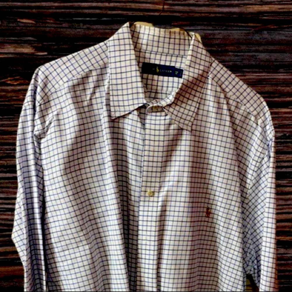 Mens blue striped Polo Ralph Lauren dress shirt